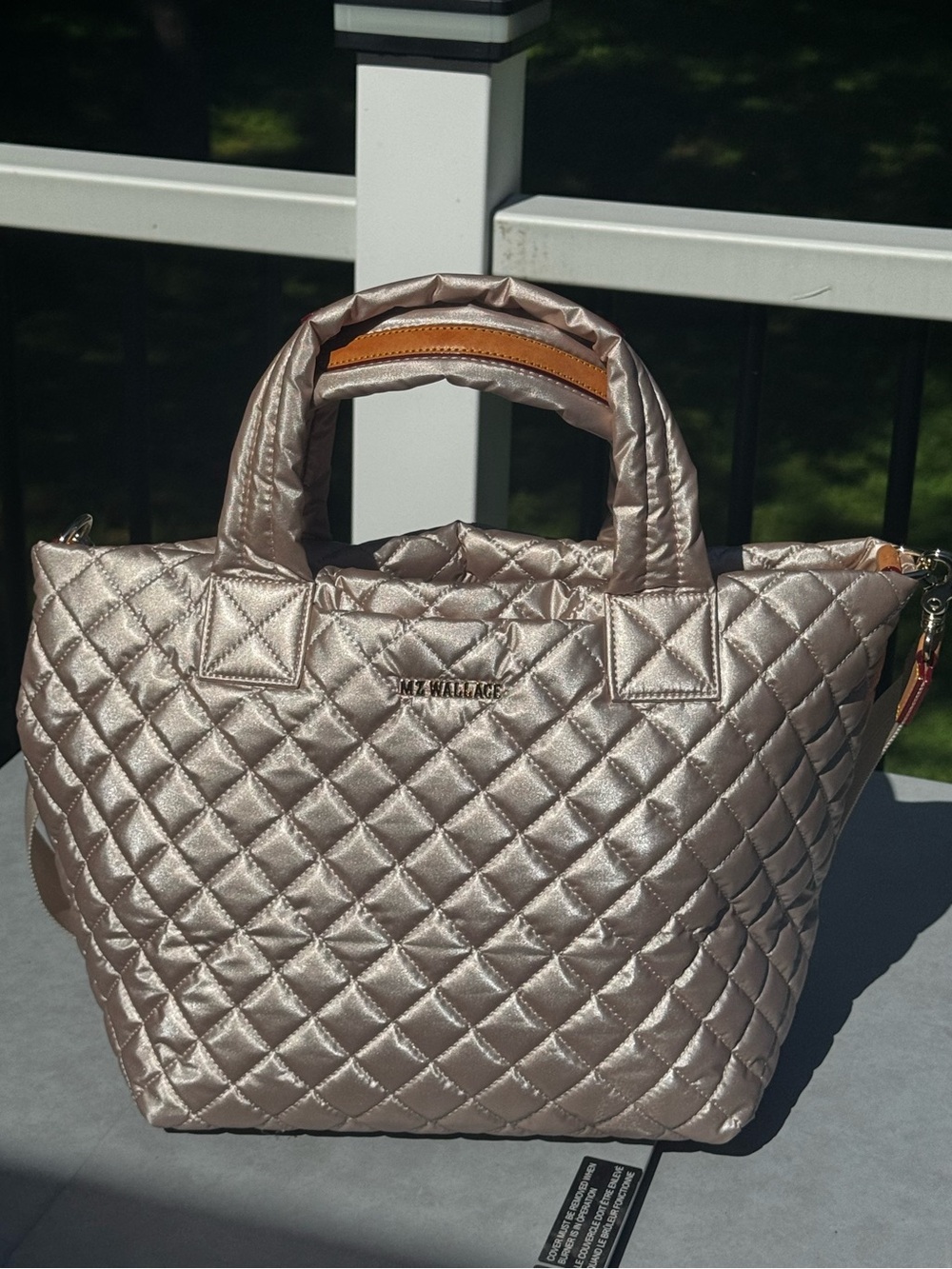 MZ Wallace Quilted Metallic Gold Metro Tote Crossbody